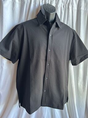 Free Assembly Men's Black Short-Sleeve Button-Up Shirt